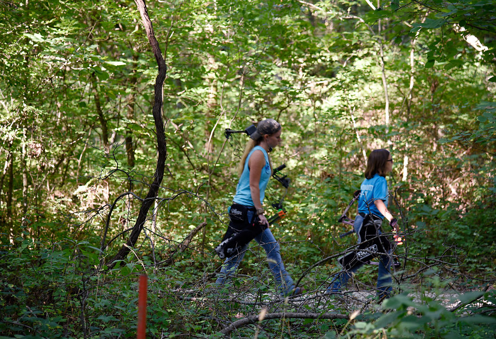 Courtney Berry and her daughter Kaylee Graves make their way towards the final target
